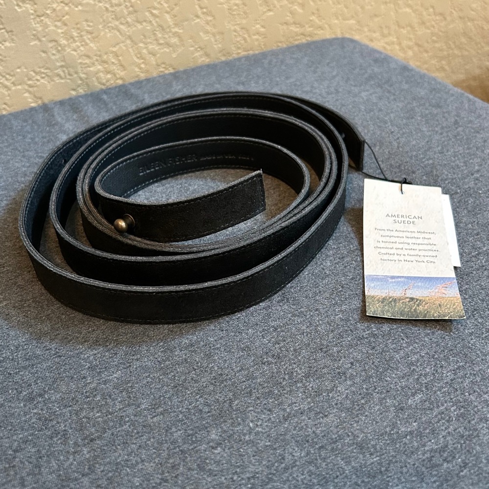 Eileen Fisher Suede Double Wrap Belt Women L Black Made USA NWT $98